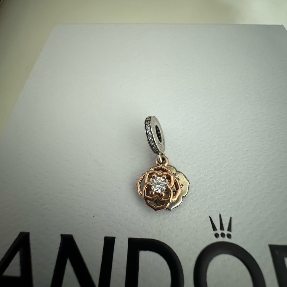 PANDORA Two Tone Rose Charm Sterling Silver and 14K Rose Gold Plated